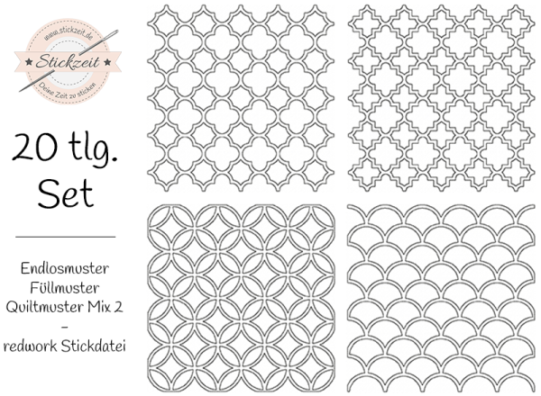 Endlosmuster Füllmuster Quiltmuster Mix 2 - redwork Stickdatei
